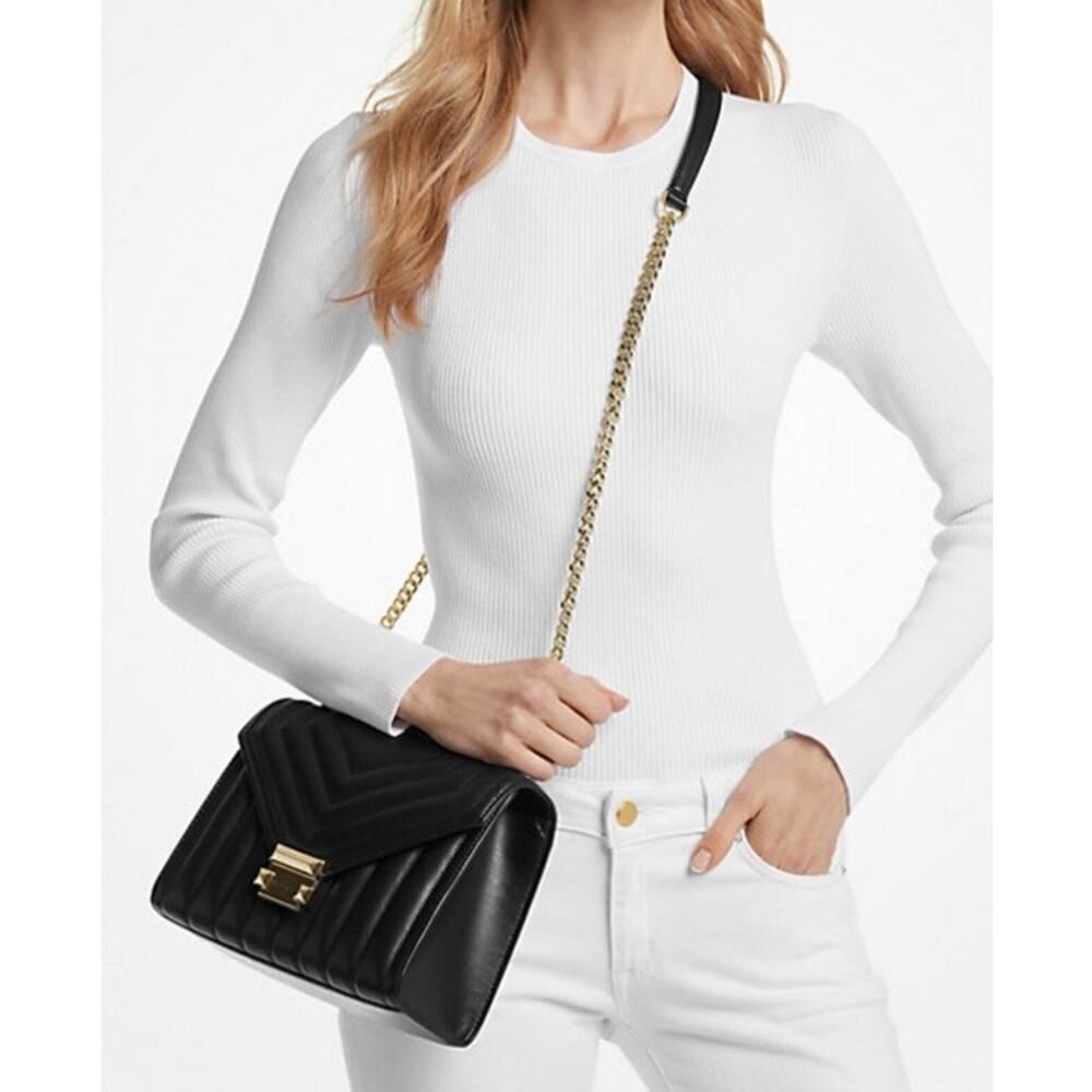 Michael Kors Whitney Black Leather Quilted Chain Convertible Shoulder Bag